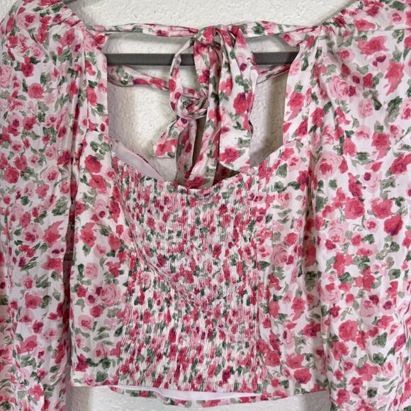 ASTR The Label Top Womens Small Floral Smocked Back Puff Sleeve Blouse Cottage - Picture 7 of 11